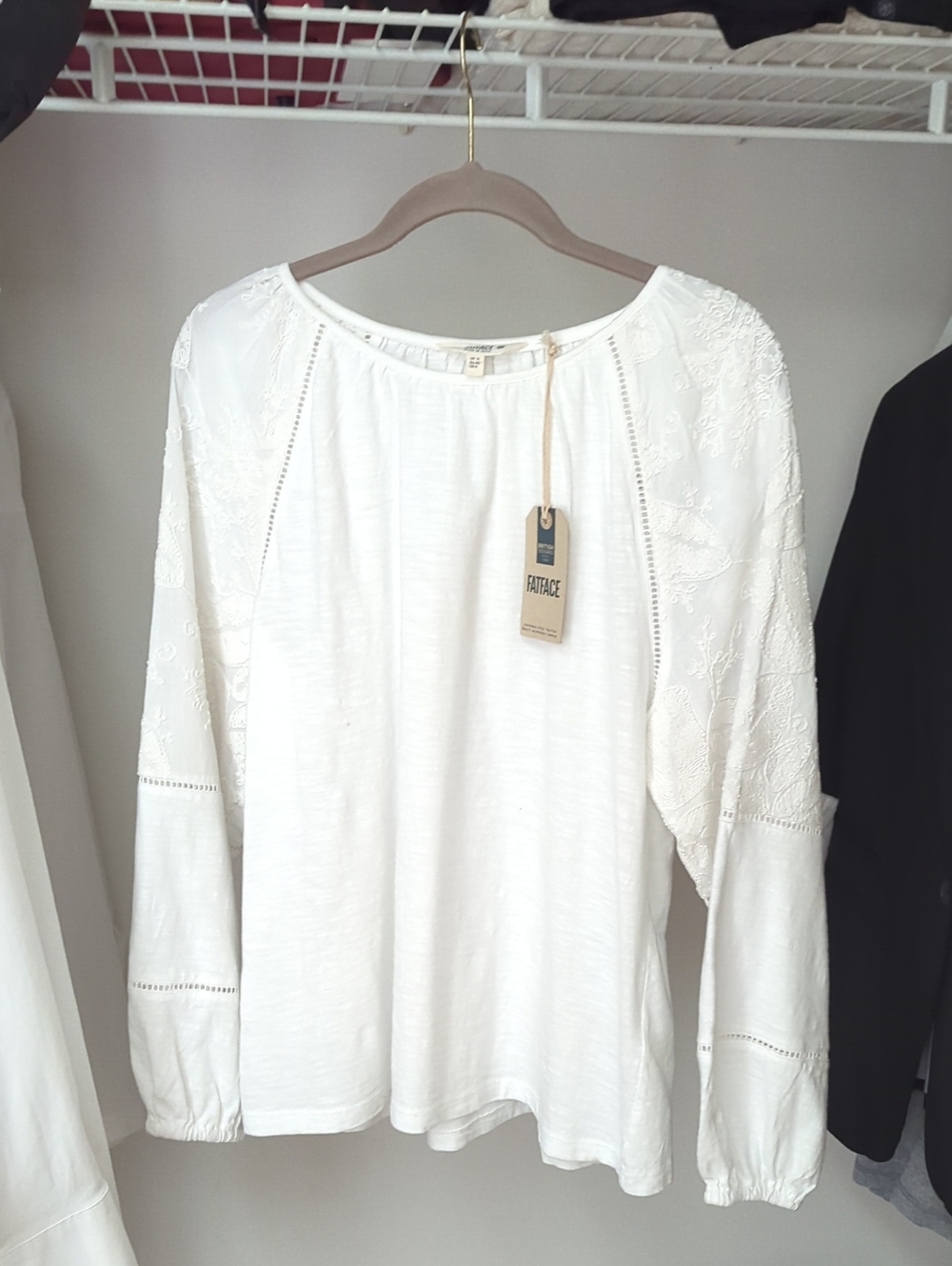 Fatface Ally White Embroidered Sleeve Top NWT Size 8 - Picture 8 of 13